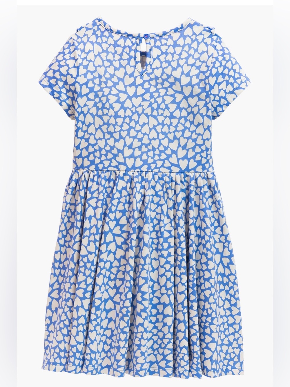 Mini Boden Girls Frilly Heart Print Cotton Knit Dress